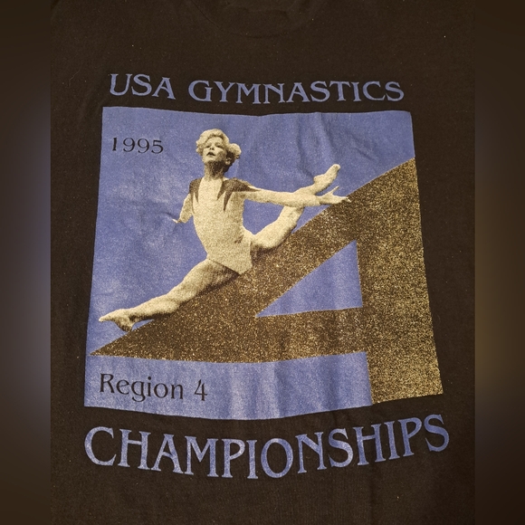 Vintage 1995 USA gymnastics glitter tee.  FOTL single Stitch. Black, Large - Picture 2 of 6